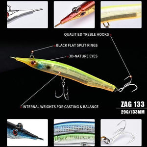 Planet Gates Color A Needlefish Stick Needle Fishing Lure 133mm/30g Sinking Pencil 3D Eyes Artificial Bait Sea Bass Saltwater Lures