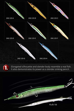 Planet Gates Color A Needlefish Stick Needle Fishing Lure 133mm/30g Sinking Pencil 3D Eyes Artificial Bait Sea Bass Saltwater Lures