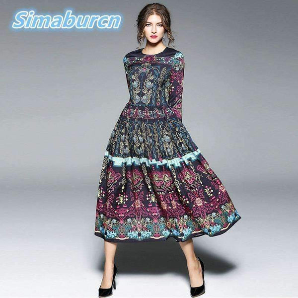 Planet Gates Color as shown / S Fashion Vintage Print Dress Women Casual Loose Long Sleeve Spring Dress Vestidos Femininos Party 2018 Winter Autumn Dresses