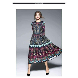 Planet Gates Color as shown / S Fashion Vintage Print Dress Women Casual Loose Long Sleeve Spring Dress Vestidos Femininos Party 2018 Winter Autumn Dresses