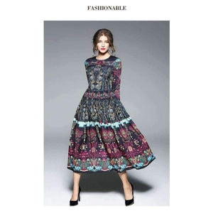 Planet Gates Color as shown / S Fashion Vintage Print Dress Women Casual Loose Long Sleeve Spring Dress Vestidos Femininos Party 2018 Winter Autumn Dresses