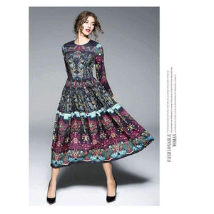 Planet Gates Color as shown / S Fashion Vintage Print Dress Women Casual Loose Long Sleeve Spring Dress Vestidos Femininos Party 2018 Winter Autumn Dresses
