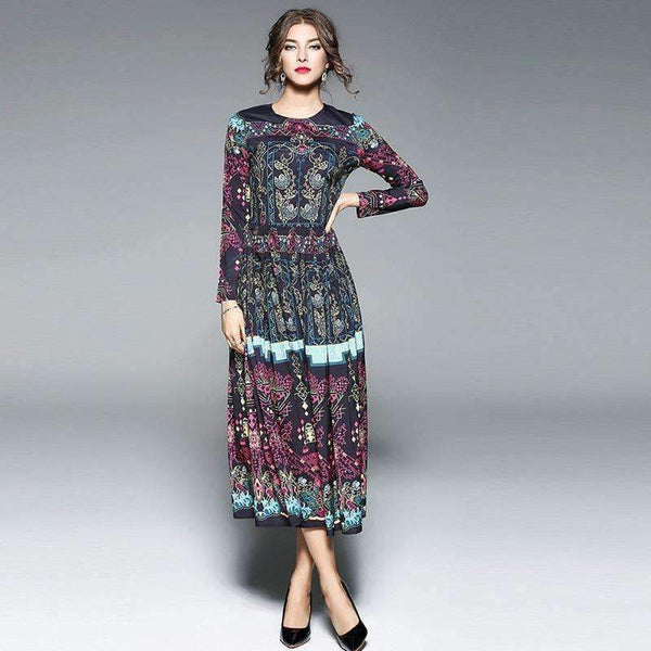 Planet Gates Color as shown / S Fashion Vintage Print Dress Women Casual Loose Long Sleeve Spring Dress Vestidos Femininos Party 2018 Winter Autumn Dresses