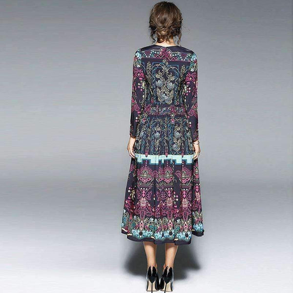 Planet Gates Color as shown / S Fashion Vintage Print Dress Women Casual Loose Long Sleeve Spring Dress Vestidos Femininos Party 2018 Winter Autumn Dresses