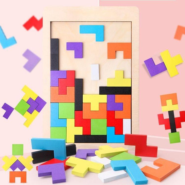Planet Gates Colorful 3D Puzzle Wooden Tangram Math Toys Tetris Game Children Pre-school Magination Intellectual Educational Toy for Kids