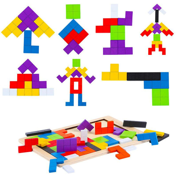 Planet Gates Colorful 3D Puzzle Wooden Tangram Math Toys Tetris Game Children Pre-school Magination Intellectual Educational Toy for Kids