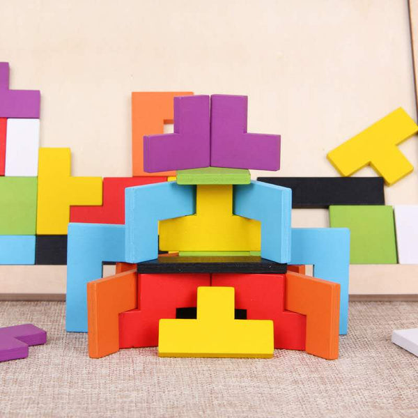 Planet Gates Colorful 3D Puzzle Wooden Tangram Math Toys Tetris Game Children Pre-school Magination Intellectual Educational Toy for Kids
