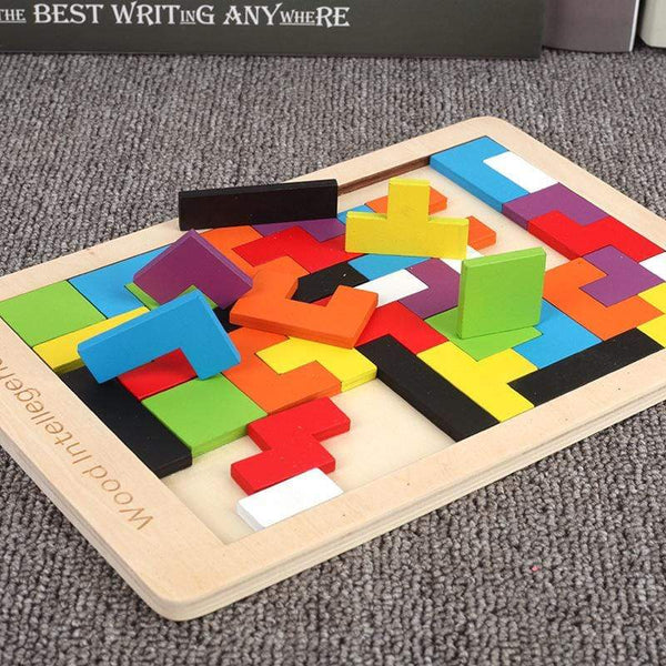 Planet Gates Colorful 3D Puzzle Wooden Tangram Math Toys Tetris Game Children Pre-school Magination Intellectual Educational Toy for Kids
