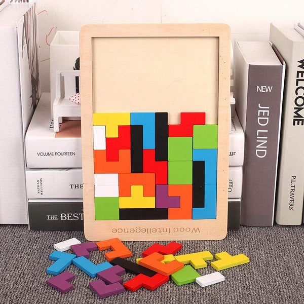 Planet Gates Colorful 3D Puzzle Wooden Tangram Math Toys Tetris Game Children Pre-school Magination Intellectual Educational Toy for Kids