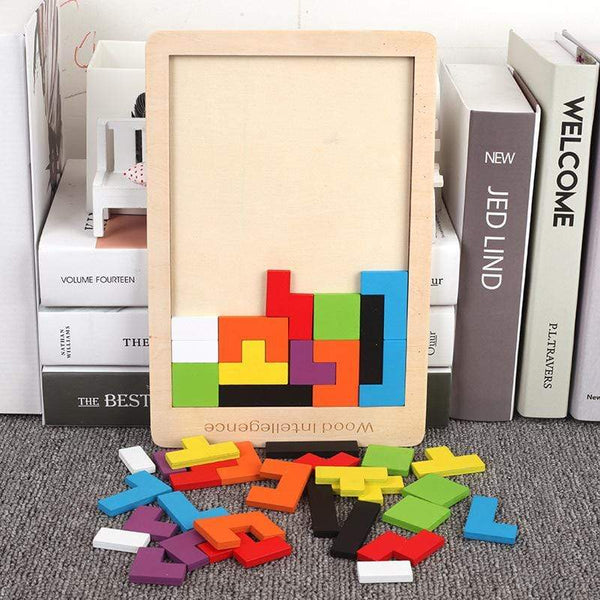 Planet Gates Colorful 3D Puzzle Wooden Tangram Math Toys Tetris Game Children Pre-school Magination Intellectual Educational Toy for Kids