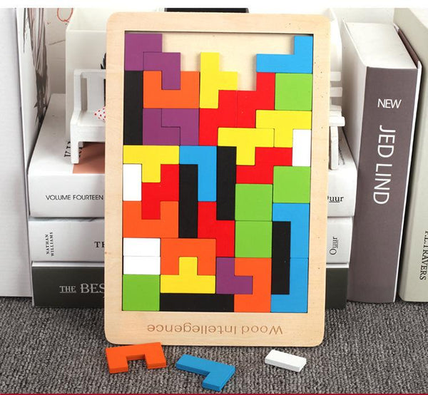 Planet Gates Colorful 3D Puzzle Wooden Tangram Math Toys Tetris Game Children Pre-school Magination Intellectual Educational Toy for Kids