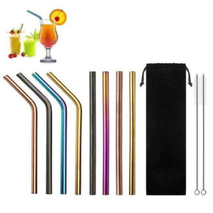Planet Gates Colorful 8Pcs Wide Straw Stainless Steel Smoothie Straws Reusable Straight Bent Metal Drinking Straw for Bar Party with Cleaning Brush