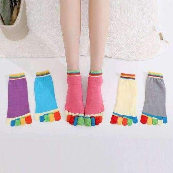 Planet Gates Colorful Five Finger 5 Pair Women Anti-Slip Silicone Bottom Yoga Socks Color Durable Five Finger Toes Cotton Sport Socks