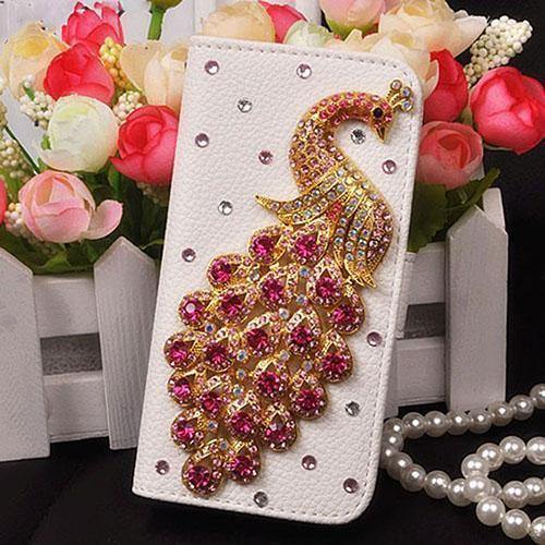 Diamond Crystal Peacock Leather Flip Wallet Phone Case Rhinestone Cover For Samsung Galaxy S7 edge Iphone 7 6 6S Plus 5S - Planet Gates