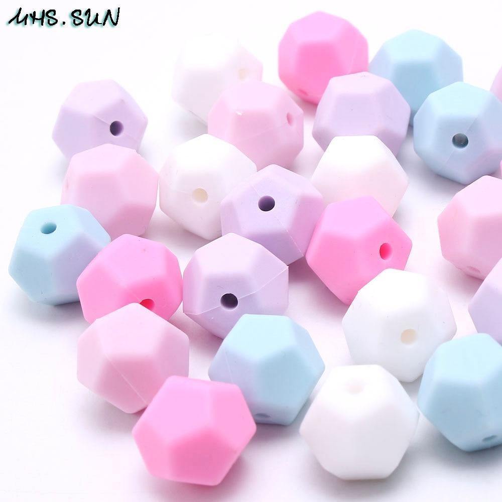 Planet Gates Colorful Silicone Pentagon Beads For Baby Infants Chewable Teething Nursing Necklace Toy DIY Jewelry Making 50Pcs