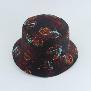 Planet Gates colors dragon Harajuku Punk Black Fisherman Hat Panama Bob Casquette Dragon Print Bucket Hats For Women Men Hip Hop Cap Gorro