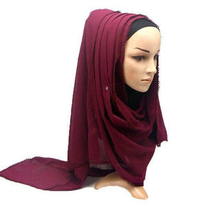 Planet Gates COLORS plain bubble chiffon lace edges scarf women muslim hijab wrap shawls headband scarves wholesale 180*75cm