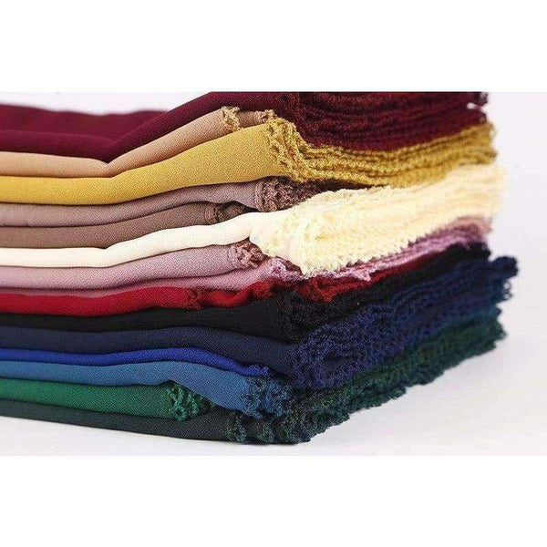 Planet Gates COLORS plain bubble chiffon lace edges scarf women muslim hijab wrap shawls headband scarves wholesale 180*75cm