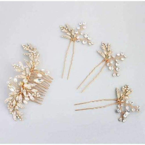 Planet Gates Comb Set Gold Bridal Hair Combs Leaf Hairpins Wedding Hair Accessories Handmade Jewelry Crystal Headpiece Jewelry Gifts for Women