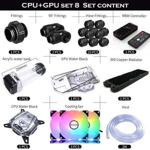 Planet Gates Combo(Intel Black) PC Split Water Cooling Kit Soft Tube,CPU+GPU Cooler Hose Set,Block+Pump Reservoir +Radiator+Fitting+Tube+Fans+Controller