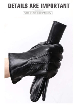 Planet Gates Comfortable Keep warm gloves male winter,Water ripple design sheepskin men's gloves,black men's leather gloves-8001Y