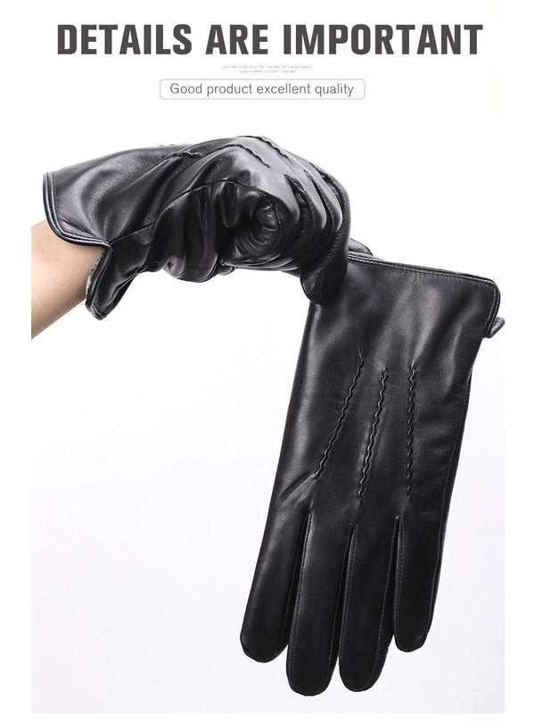 Planet Gates Comfortable Keep warm gloves male winter,Water ripple design sheepskin men's gloves,black men's leather gloves-8001Y