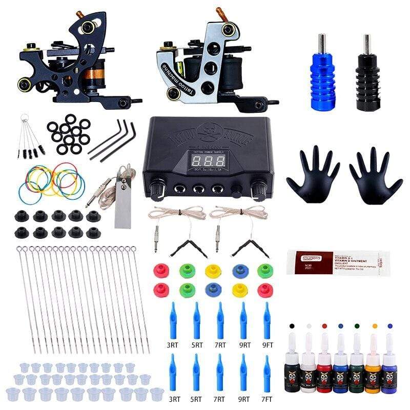 Planet Gates Complete Tattoo Kit Coil Tattoo Machine Set Power Supply Needles Professional Tattoo Machine Kit for Beginner Starter