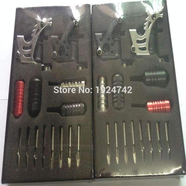 Planet Gates Complete Tattoo Machine Kit Set 2 Coils Guns Needles Tip Power Tatoo Beginner Grips Kits Permanent Makeup PTK-913-C3