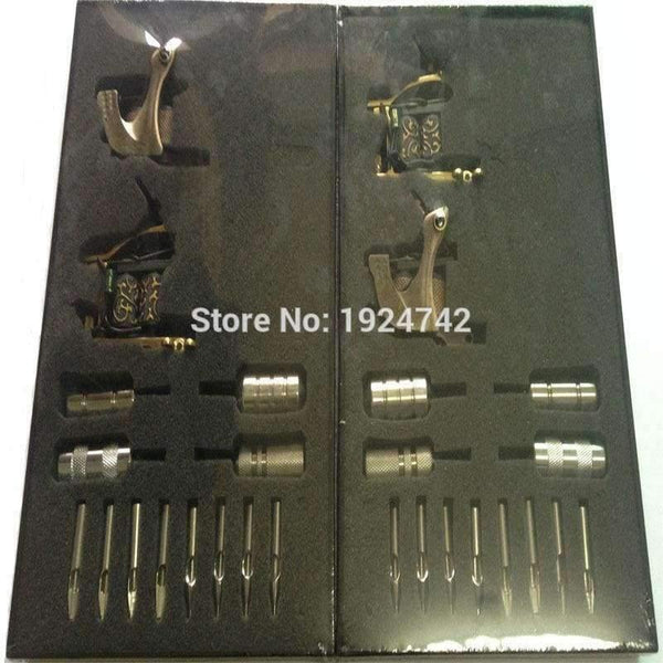 Planet Gates Complete Tattoo Machine Kit Set 2 Coils Guns Needles Tip Power Tatoo Beginner Grips Kits Permanent Makeup PTK-913-C3