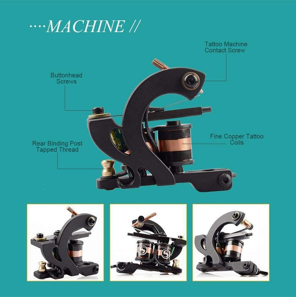 Planet Gates Complete Tattoo Machine Set With Ink Power Supply Grips Tattoo Supplies Beginners Body Art Makeup Tattoo Kit Accessories Tools