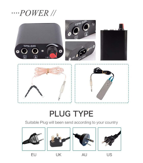 Planet Gates Complete Tattoo Machine Set With Ink Power Supply Grips Tattoo Supplies Beginners Body Art Makeup Tattoo Kit Accessories Tools