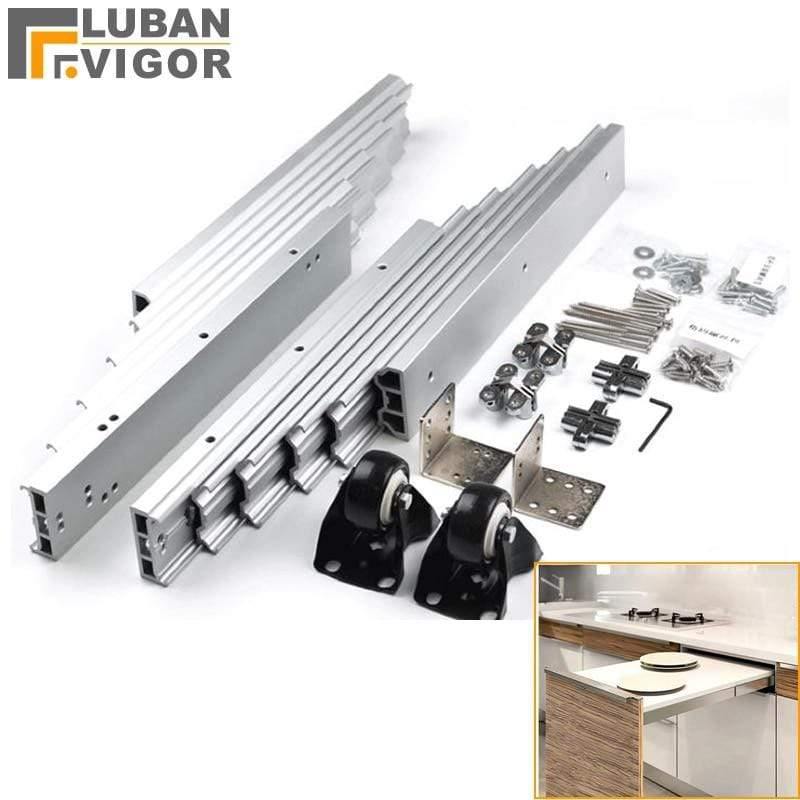 Concealed Folding Table Guide Rail Hinge, Aluminum Telescopic Cabinet Table Slide,  Flat Push Folding Furniture Hardware