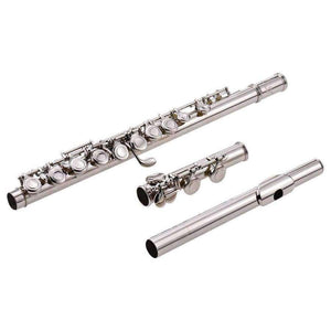Planet Gates Concert Flute Silver Plated 16 Holes C Key Cupronickel Musical Instrument with Cleaning Cloth Stick Gloves Screwdriver