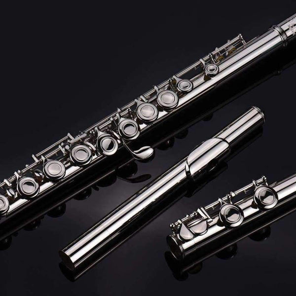 Planet Gates Concert Flute Silver Plated 16 Holes C Key Cupronickel Musical Instrument with Cleaning Cloth Stick Gloves Screwdriver