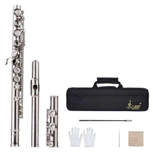 Planet Gates Concert Flute Silver Plated 16 Holes C Key Cupronickel Musical Instrument with Cleaning Cloth Stick Gloves Screwdriver