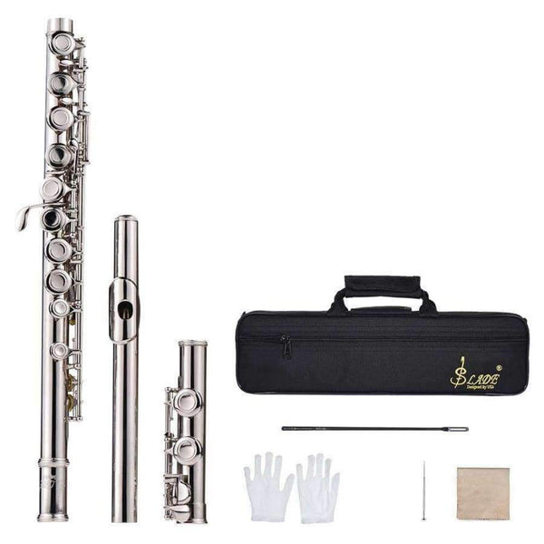 Planet Gates Concert Flute Silver Plated 16 Holes C Key Cupronickel Musical Instrument with Cleaning Cloth Stick Gloves Screwdriver