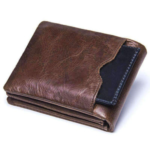 Planet Gates CONTACT'S Genuine Crazy Horse Leather Men Wallets Vintage Trifold Wallet Zip Coin Pocket Purse Cowhide Leather Wallet For Mens