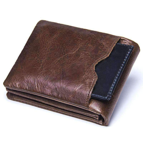 Planet Gates CONTACT'S Genuine Crazy Horse Leather Men Wallets Vintage Trifold Wallet Zip Coin Pocket Purse Cowhide Leather Wallet For Mens
