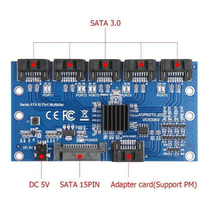 Planet Gates Controller Card Motherboard Sata Expansion Card 1 To 5 Port Sata3.0 6Gbps Multiplier Sata Port Riser Card Adapter For Comp