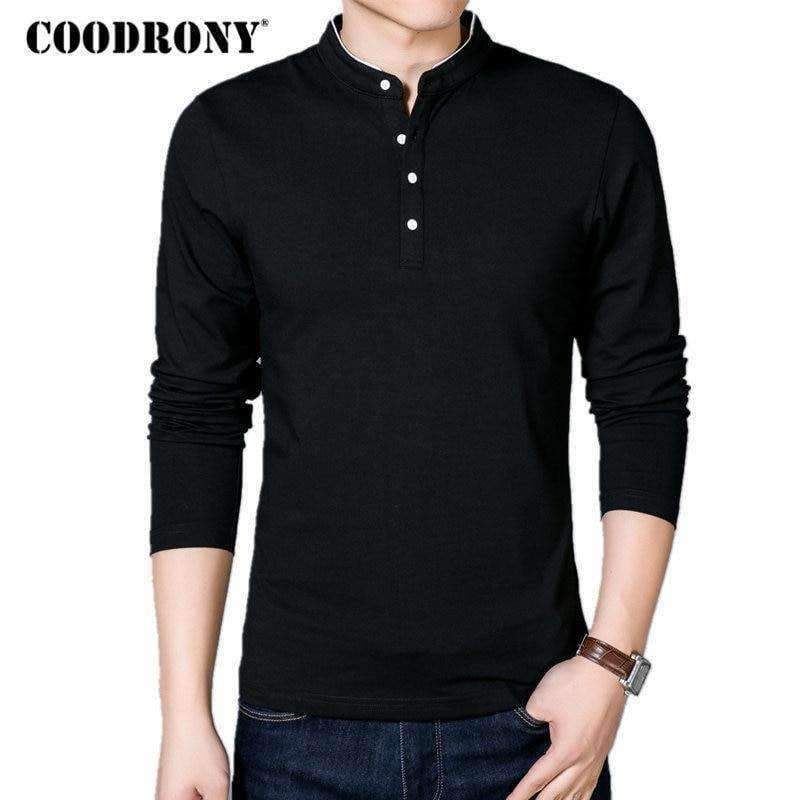 Planet Gates COODRONY T-Shirt Men 2018 Spring Autumn New Cotton T Shirt Men Solid Color Chinese Style Mandarin Collar Long Sleeve Top Tee 608