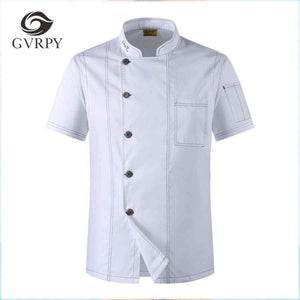 Planet Gates Cook Clothes Men Solid Single Breasted High Quality Kitchen Chef Uniforms Short-sleeved Restaurant Bakery Waiter Tops Shirt