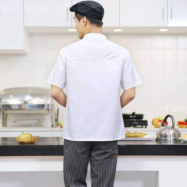 Planet Gates Cook Clothes Men Solid Single Breasted High Quality Kitchen Chef Uniforms Short-sleeved Restaurant Bakery Waiter Tops Shirt