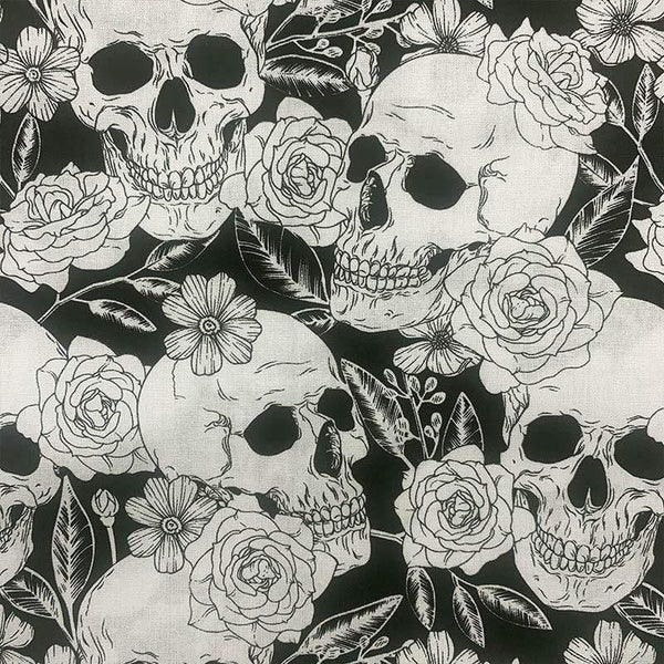 Planet Gates Cool 100% Cotton Fabric Black/White Bottom Skull Rose Pattern Digital Print Sewing Material DIY Home Patchwork Dress Clothing
