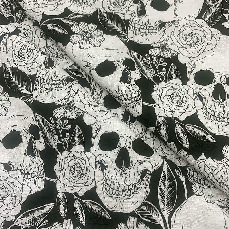 Planet Gates Cool 100% Cotton Fabric Black/White Bottom Skull Rose Pattern Digital Print Sewing Material DIY Home Patchwork Dress Clothing