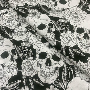 Planet Gates Cool 100% Cotton Fabric Black/White Bottom Skull Rose Pattern Digital Print Sewing Material DIY Home Patchwork Dress Clothing
