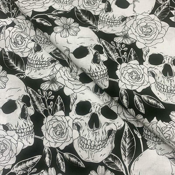 Planet Gates Cool 100% Cotton Fabric Black/White Bottom Skull Rose Pattern Digital Print Sewing Material DIY Home Patchwork Dress Clothing