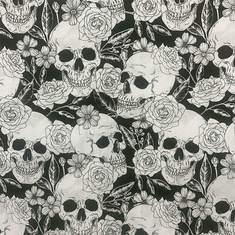 Planet Gates Cool 100% Cotton Fabric Black/White Bottom Skull Rose Pattern Digital Print Sewing Material DIY Home Patchwork Dress Clothing