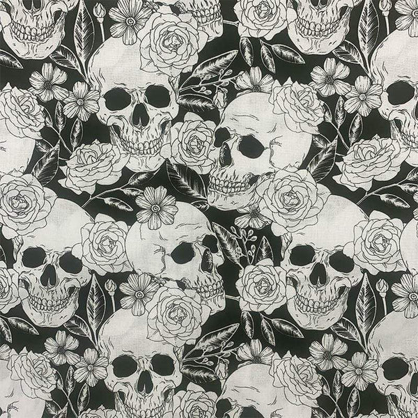 Planet Gates Cool 100% Cotton Fabric Black/White Bottom Skull Rose Pattern Digital Print Sewing Material DIY Home Patchwork Dress Clothing