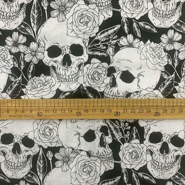 Planet Gates Cool 100% Cotton Fabric Black/White Bottom Skull Rose Pattern Digital Print Sewing Material DIY Home Patchwork Dress Clothing