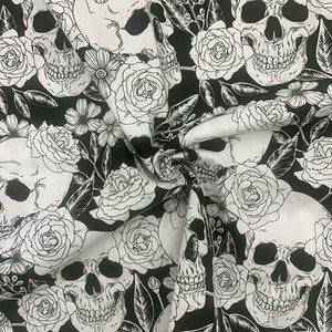 Planet Gates Cool 100% Cotton Fabric Black/White Bottom Skull Rose Pattern Digital Print Sewing Material DIY Home Patchwork Dress Clothing